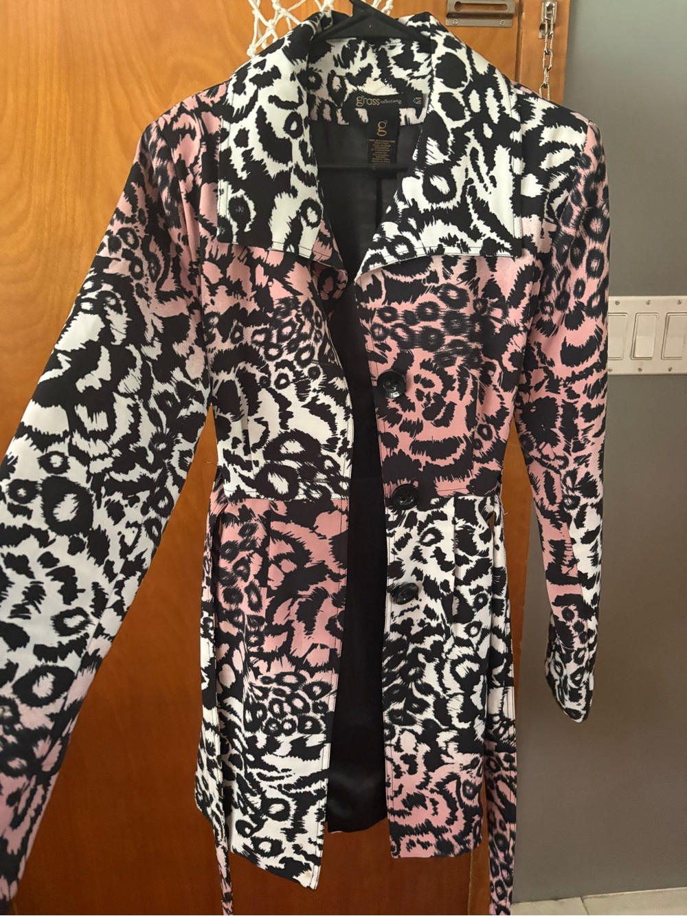 grass collection Pink and Black Printed Trench Coat